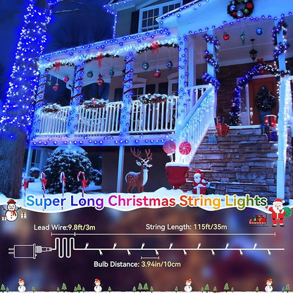 Heceltt Christmas Lights Outdoor, 125FT 350 LED String Lights 8 Modes and Timer Memory Function Twinkle Fairy Lights Waterproof Plug in for Xmas Tree Wedding Party Holiday Decor(Blue)