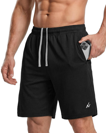 NY Threads Men's Athletic Shorts Quick Dry Loose-Fit Lightweight Running Workout Gym Shorts with Pockets, XX-Large, Black