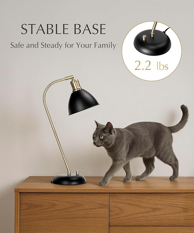HarvestLand Halo Black and Brass Desk Lamp – Adjustable Desk Lamp with Metal, Industrial Table Lamp with Solid Base for Home Office, Dedside Table lamp, Task Lamp