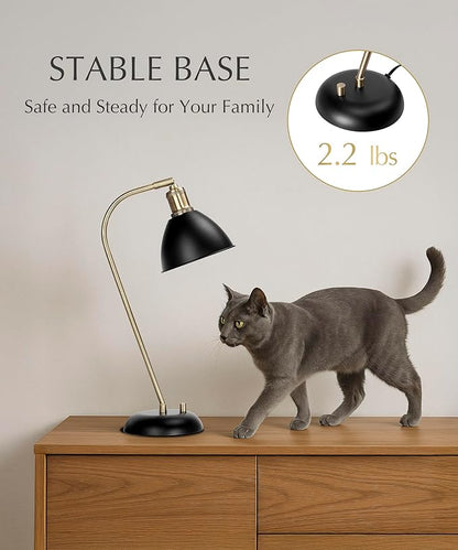HarvestLand Halo Black and Brass Desk Lamp – Adjustable Desk Lamp with Metal, Industrial Table Lamp with Solid Base for Home Office, Dedside Table lamp, Task Lamp