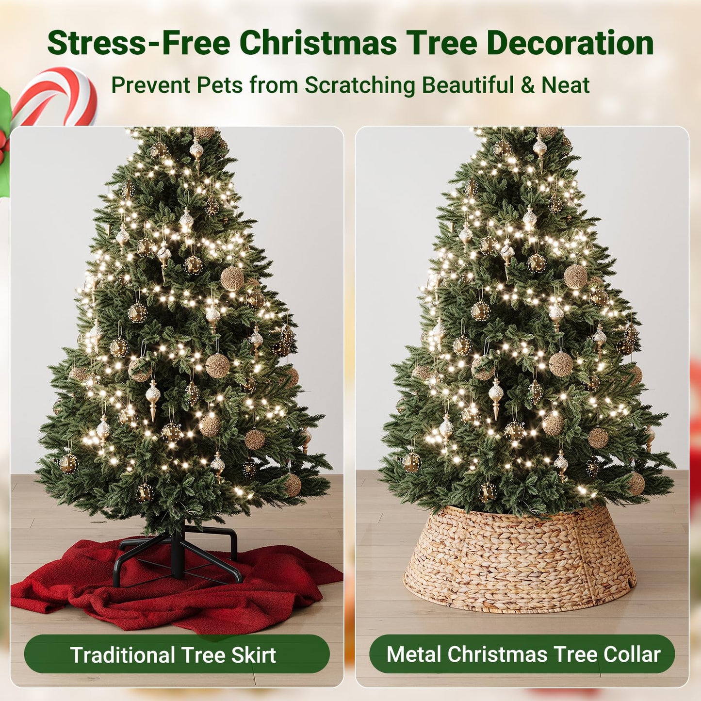 ELYKEN 28-Inch Woven Rattan Christmas Tree Collar, Stylish Hyacinth 5-Piece Tree Skirt for Artificial Trees, Wicker Tree Base Cover with Cord Cut-Out for Home Decor, Living Room Display, Natural