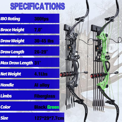 Archery Recurve Bow 30-45 Lbs Adjustable American Hunting Bow Compound Bow for Outdoor Hunting Shooting Fishing Right Hand (Black)