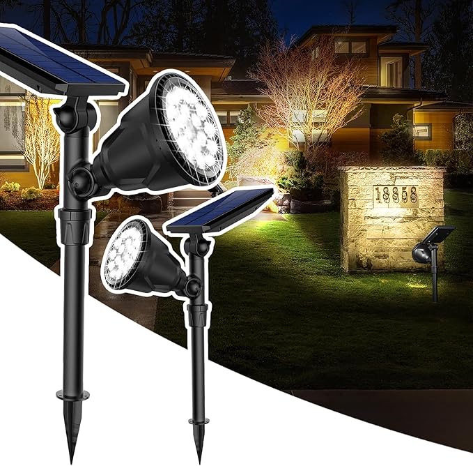 JSOT Solar Spot Lights Outdoor, 600LM Outdoor Spotlight Waterproof Landscape Lighting, Solar Garden Decor Lamp Wall Light for Yard Pathway Path Driveway Pool Backyard Decorative(Cool White 2 Pack)
