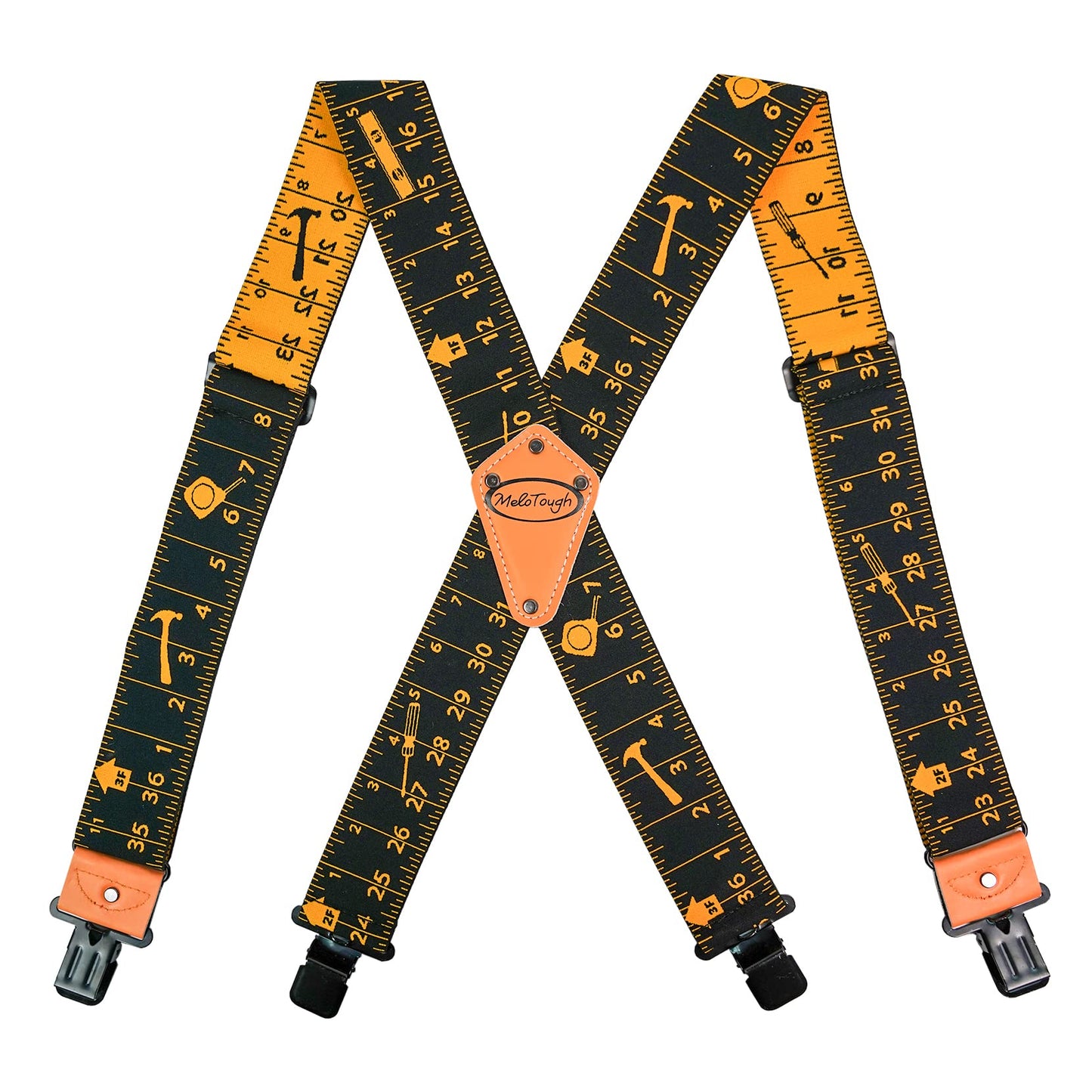 MELOTOUGH Men suspender with 2 inch elastic fully adjustable X back Industrial Strength Suspender (Black Rule)