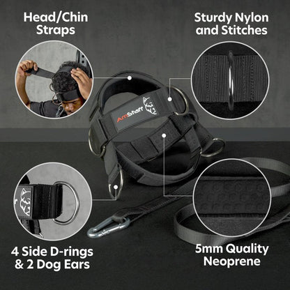 AmStaff Fitness Neck Harness for Weight Lifting – Adjustable Head & Chin Strap for Neck Strength, Muscle Building, Workout Training & Injury Recovery Support