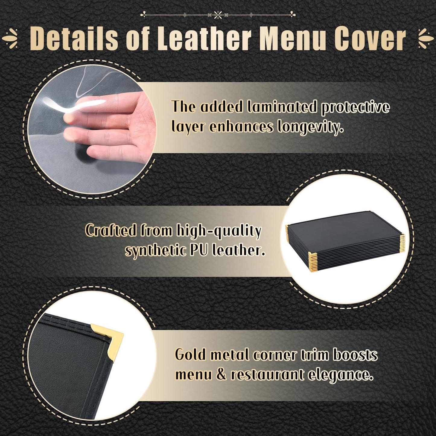 FLKQC Restaurant Menu Covers 8.5 x 11" with PVC Cover, 12 Pack Synthetic Leather Menu Holder Covers with Protective Layer, Book Style, Black, Perfect for Wine List, Laminated Menu Covers (12, 1 Page)