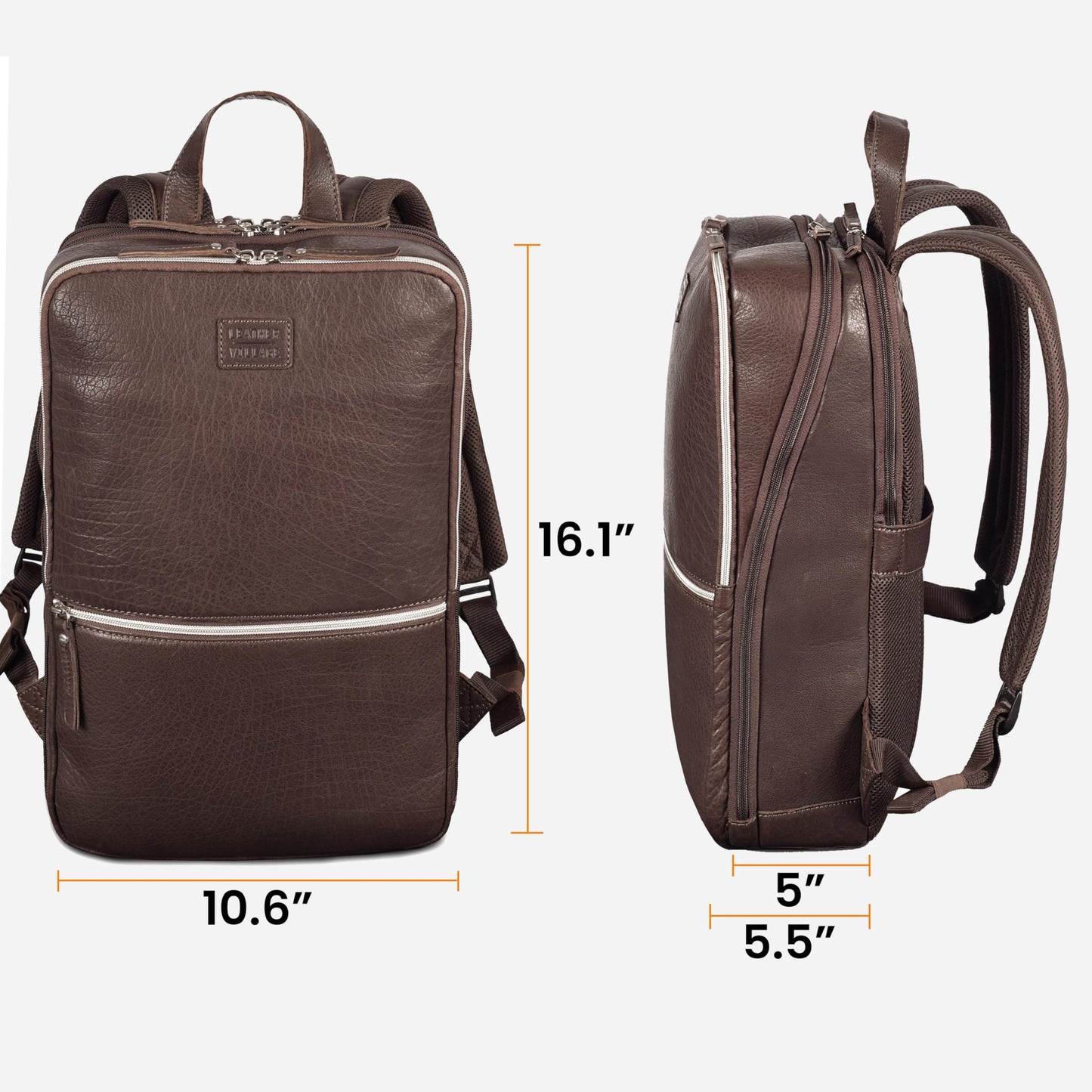 LEATHER VILLAGE Leather Laptop Backpack for Men | Chocolate Brown | Slim Professional Business Bag Fits 15.6”-Laptop | Water-Repellent Work & Travel Daypack with Trolley Strap