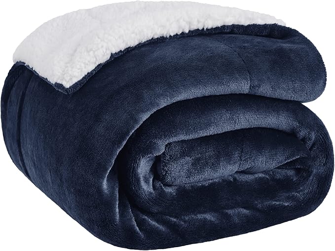 Bedsure GentleSoft Sherpa Fleece Throw Blanket for Couch - Thick and Warm Throw for Men, Soft Fuzzy Plush Blanket for Winter, Navy, 50x60 Inches