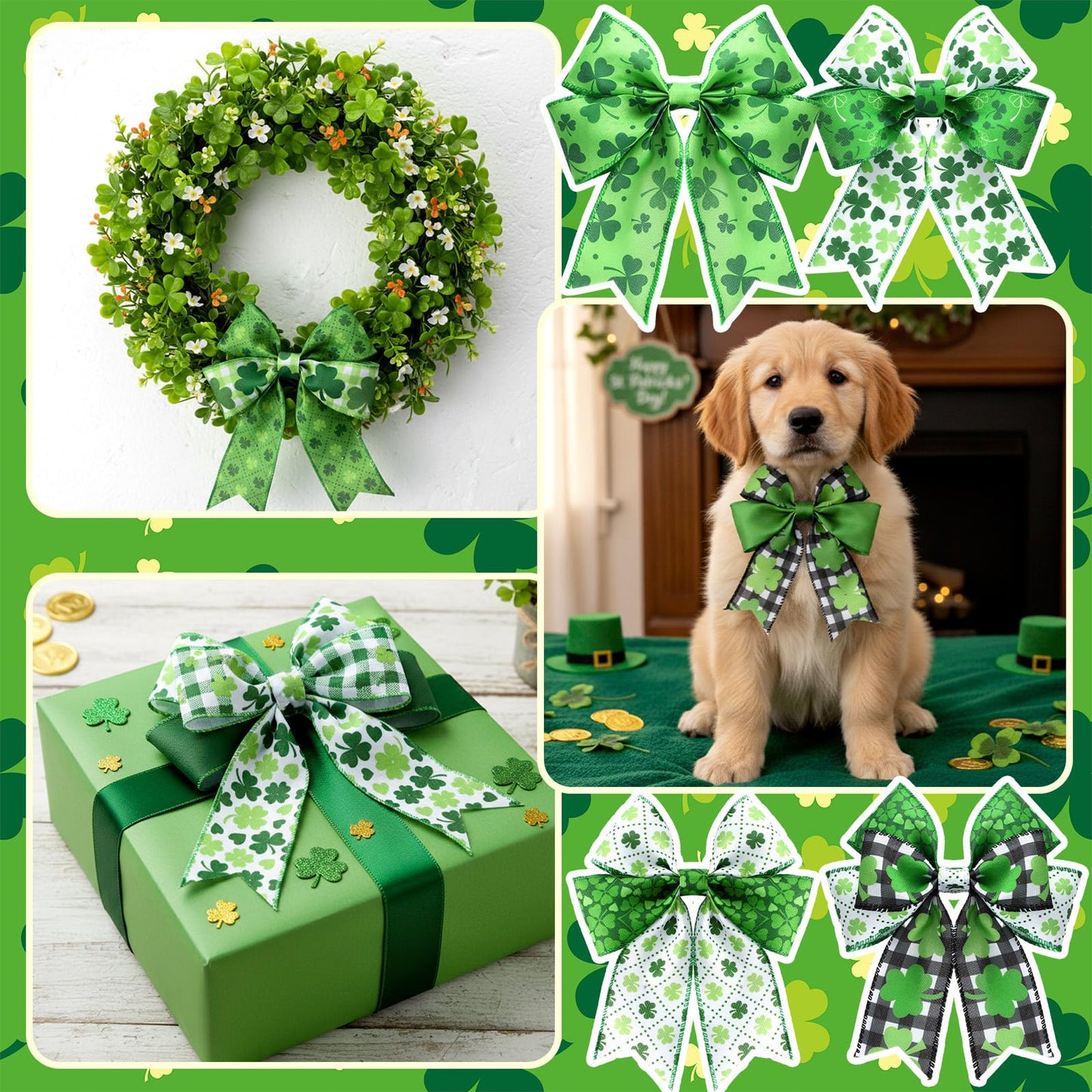 Chunful 12 Rolls St Patrick's Day Wired Edge Ribbon for Wreaths 2 Inch x 60 Yards St Patrick's Day Shamrock Print Grosgrain Ribbon for Gift Wrapping Hair Bow Sewing Wreath Party Supplies 12 Styles