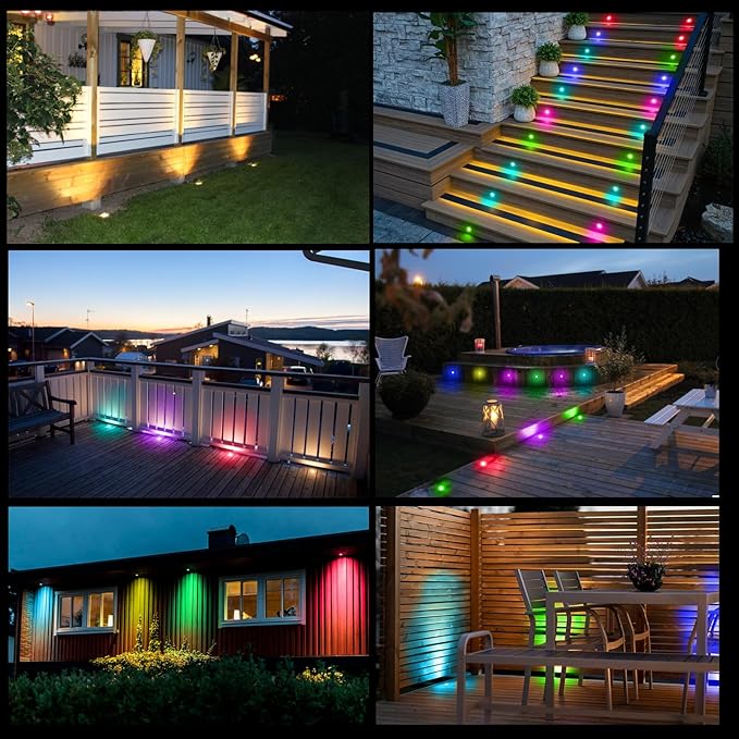 FVTLED Recessed LED Deck Lights Kit, Φ1.77 Low Voltage WiFi Pixel RGBW+IC Deck Lighting Work with Alexa/Google Home, IP67 Waterproof Outdoor Step Lights DC12V for Garden,Steps,Stair(10 Pack, Black)