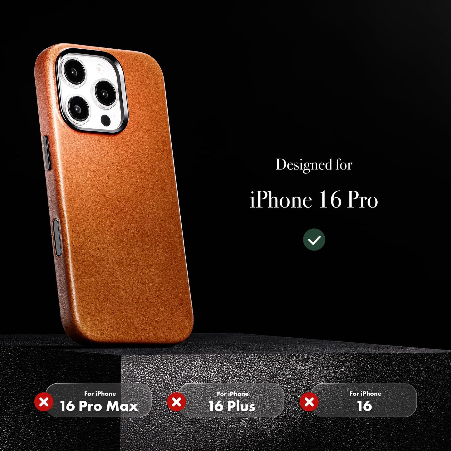 Casebelle Handcrafted Vegetable-Tanned Slim Leather Case for iPhone 16 Pro - [Built-in Camera Control] - Compatible with MagSafe - Raised Bezels, Natural Patina Over Time - Amber Brown
