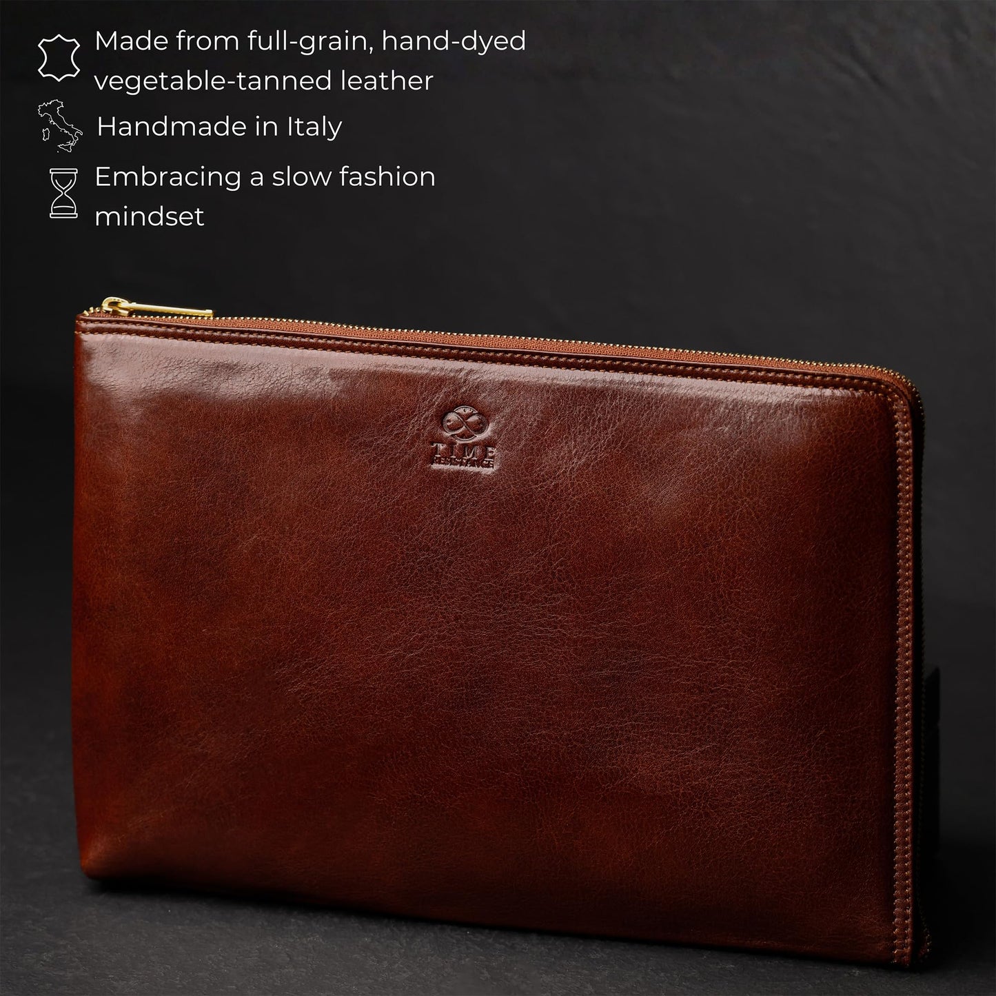 Time Resistance Leather Clutch for Men - Organizer Wrist Bag Briefcase - Handmade in Italy (Brown)