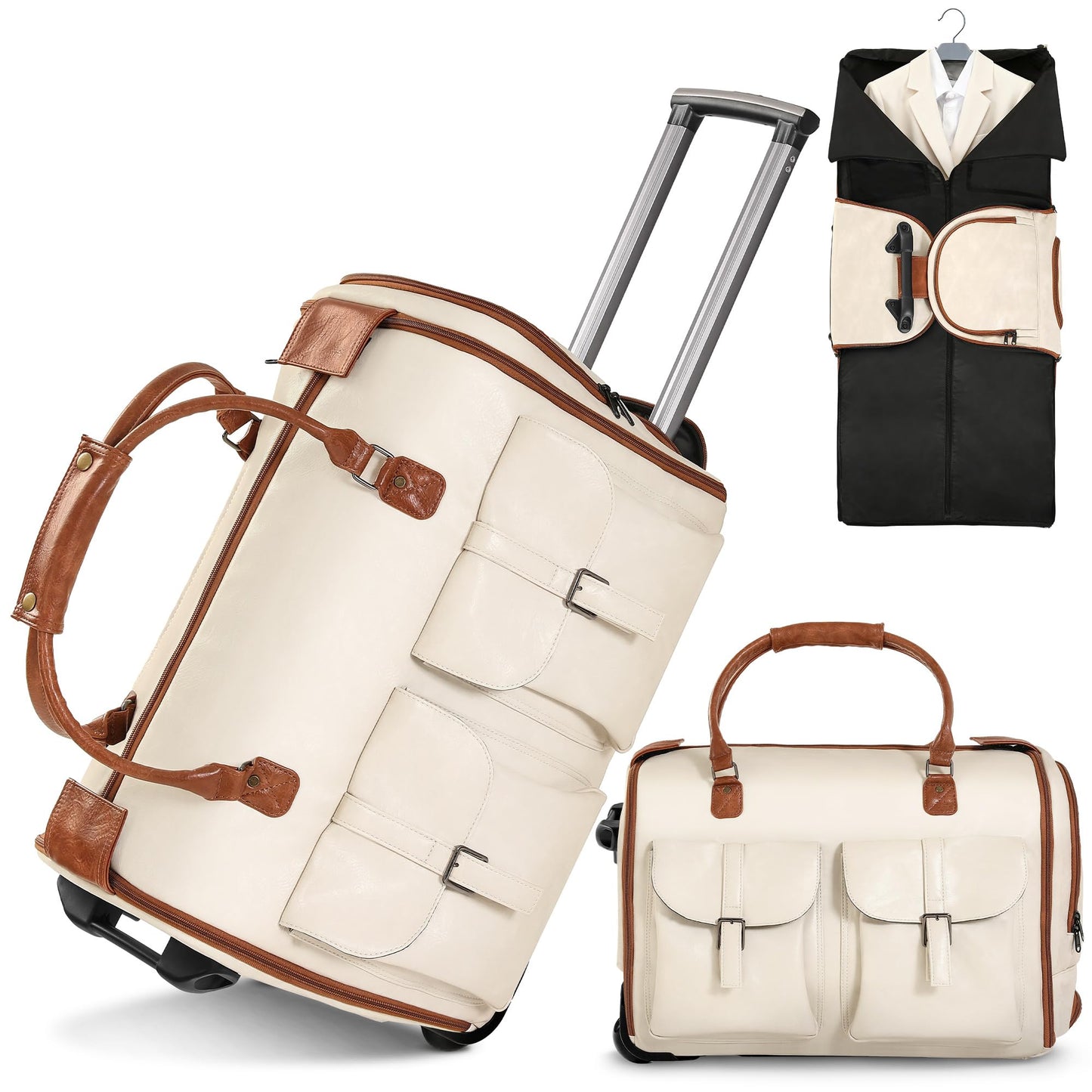 Garment Bags for Travel, 2-in-1 Convertible Rolling Duffle Bag with Wheels, Modern Carry-on Travel Bag for Suits, Foldable Suit Bag, Telescopic Handle, Hanging Hook