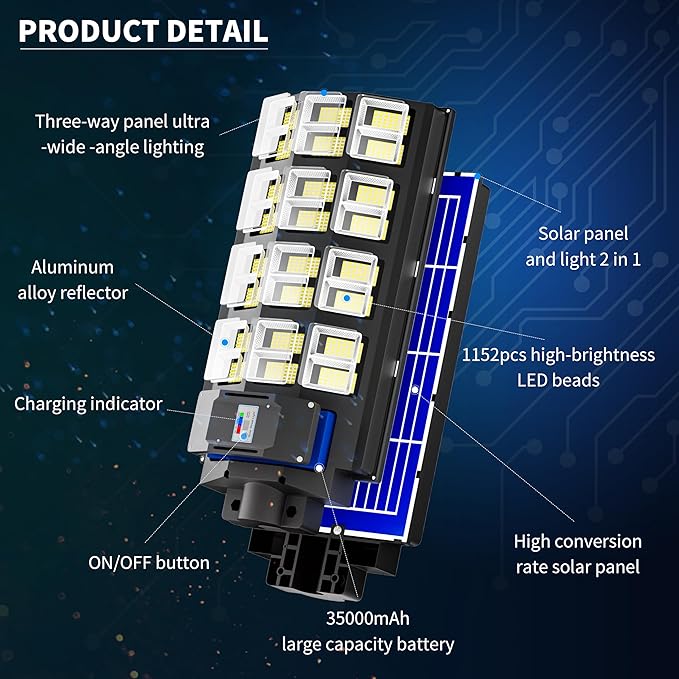 2-Pack Solar Street Lights Outdoor Waterproof, 8000W Solar Light Outdoor Dusk to Dawn, 240000LM 7000K Flood Light Motion Sensor for Garden/Yard/Parking Lot Lighting