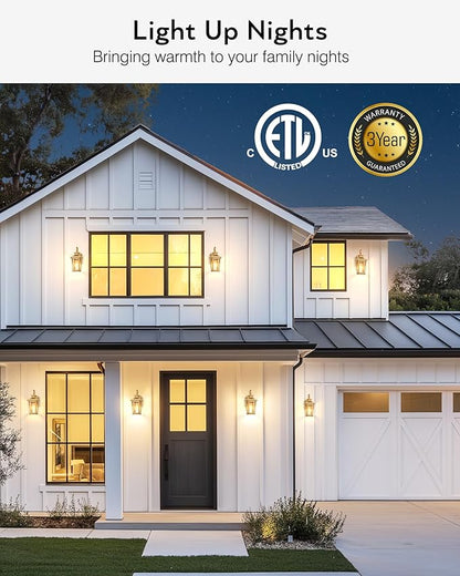 Porch Lights Outdoor, Dusk to Dawn Exterior Lighting Fixtures, Gold Wall Lanterns Wall Mount, Waterproof Anti-Rust Outdoor Sconce Lights for Garage, Patio Wall Light Fixture with Beveled Glass