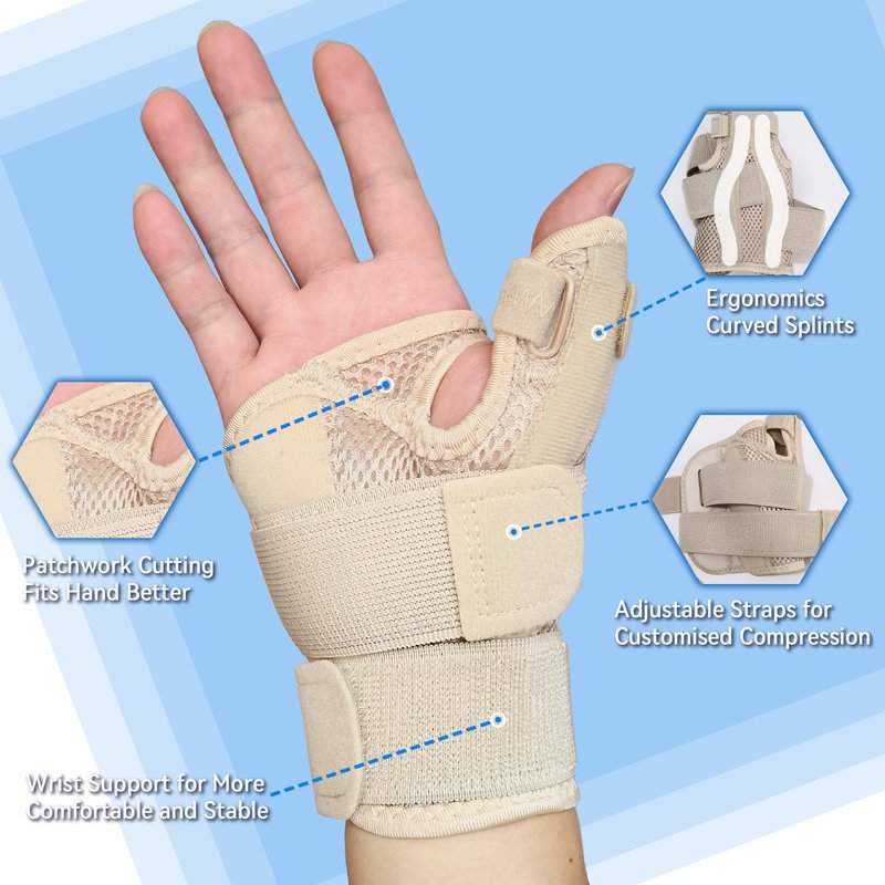 Hamshine New Updated Thumb Brace for Women and Men, Reversible Trigger Thumb Splint for Day & Night Support, Breathable Thumb Stabilizer for Arthritis, Tendonitis, Sprains Thumb Pain Relief (Khaki)