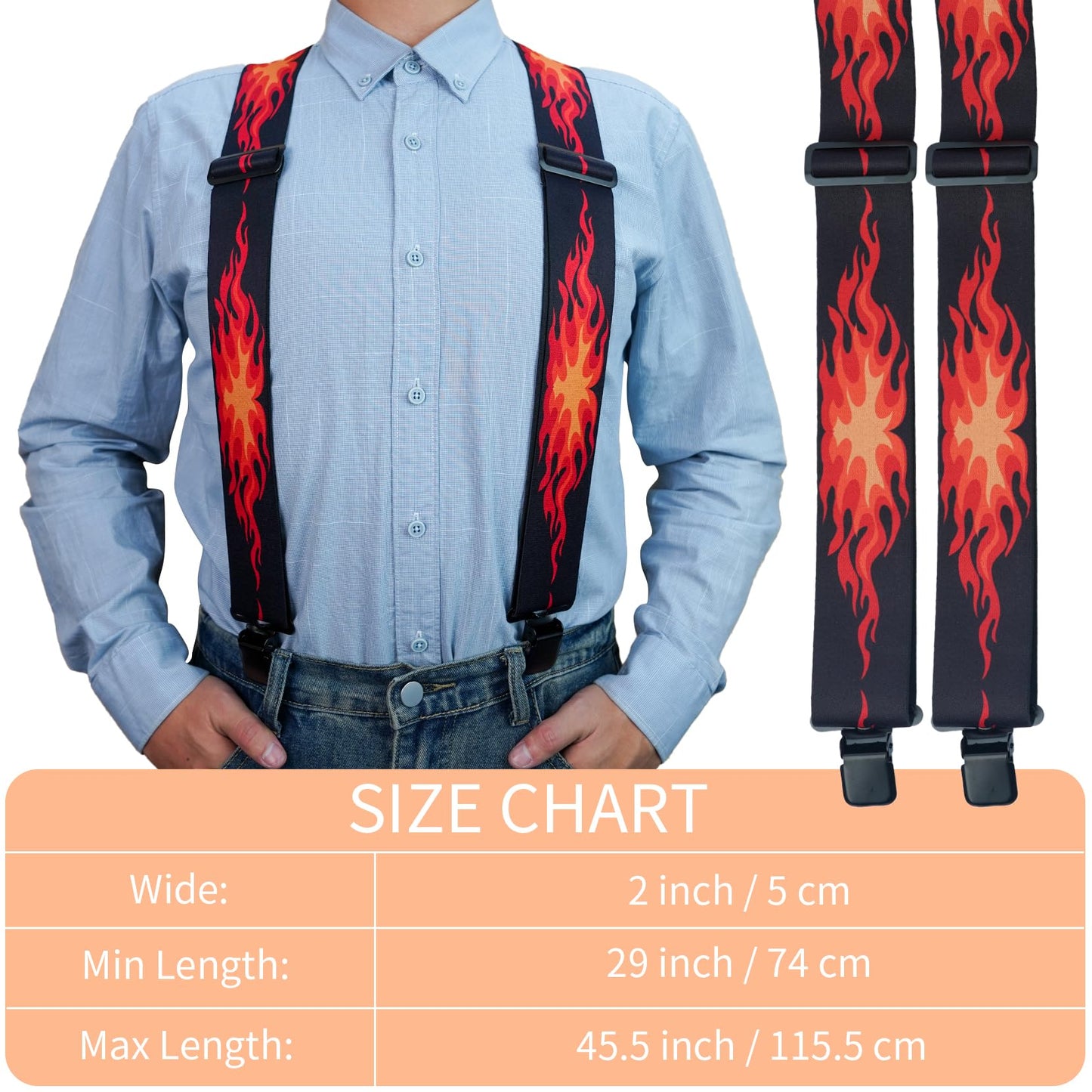 KUNN Suspenders for Men 2Inch Wide Adjustable Elastic Suspender Heavy Duty Clips Work Suspenders