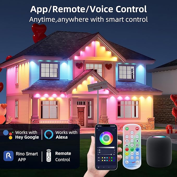 RGB&IC Permanent Outdoor Lights for House, 60ft 36 LED Eaves Light, Daily and Accent Lighting,212 Scene Modes, Alexa & Google Assistant Compatible, Daily Party Halloween Christmas House Decor