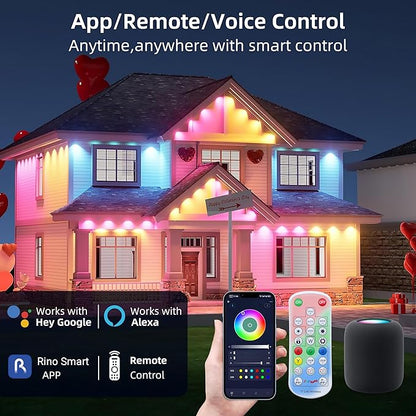 Smart RGB&IC Permanent Outdoor Lights, 50ft with 30 LED Eaves Light, Daily and Accent Lighting, 212 Scene Modes, Alexa & Google Assistant Compatible, Daily Party Halloween Christmas House Decor