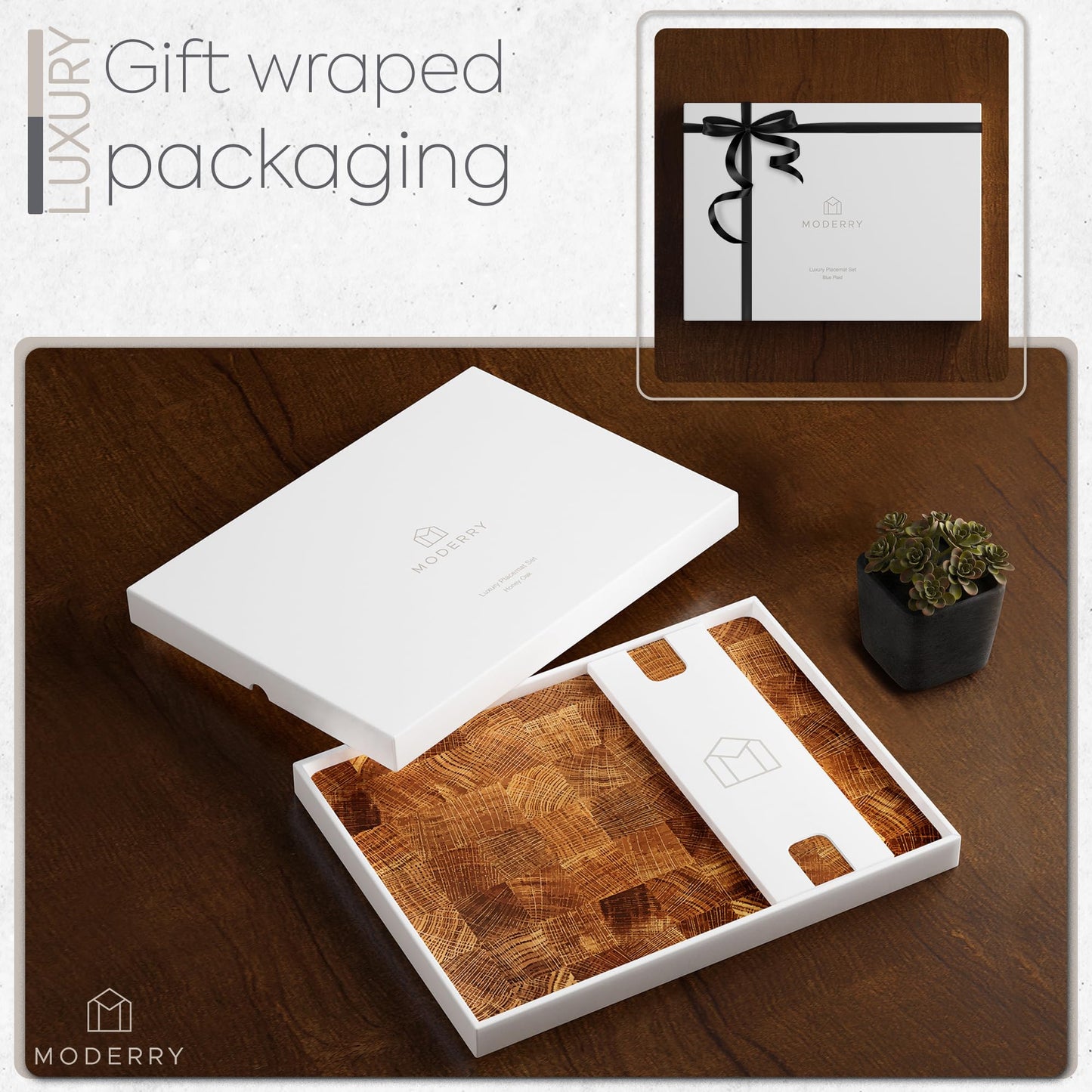Moderry Set of 4 Heat Resistant Cork Placemats for Dining Table with Free Set of 4 Matching Drink Coasters Marble Design 16 x 12 Inches Cork Backed Hard Placemats (Honey Oak)