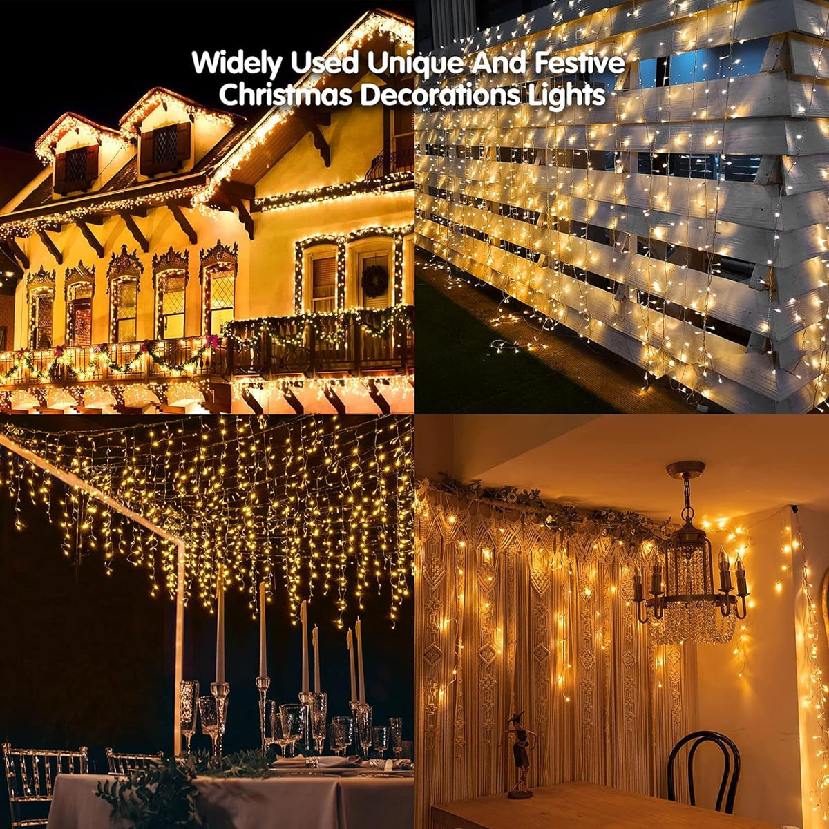 Solar Christmas Lights Outdoor Waterproof Christmas Decorations Curtain Lights 320LED 29.5ft 60 Drops, Solar Powered Rechargeable Fairy Lights for Party, Wedding, Home Decorations(WarmWhite)