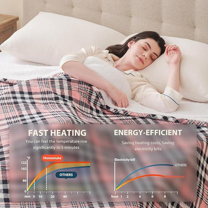 HomeMate Electric Blanket Heated Full Size - 72“x84“ Ultra Soft Cozy Flannel Heating Blanket with 10 Fast Heat Levels 8 Hours Auto Off Over-Heated Protection ETL Certification Keep Warm in Home Office