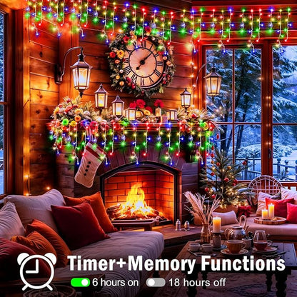 XURISEN 132ft Christmas Lights Decorations Outdoor, 1280 LED 8 Modes Fairy Lights with 240 Drops,Plug in Waterproof Timer Memory Function for Christmas Holiday Wedding Party Decorations(Multicolor)