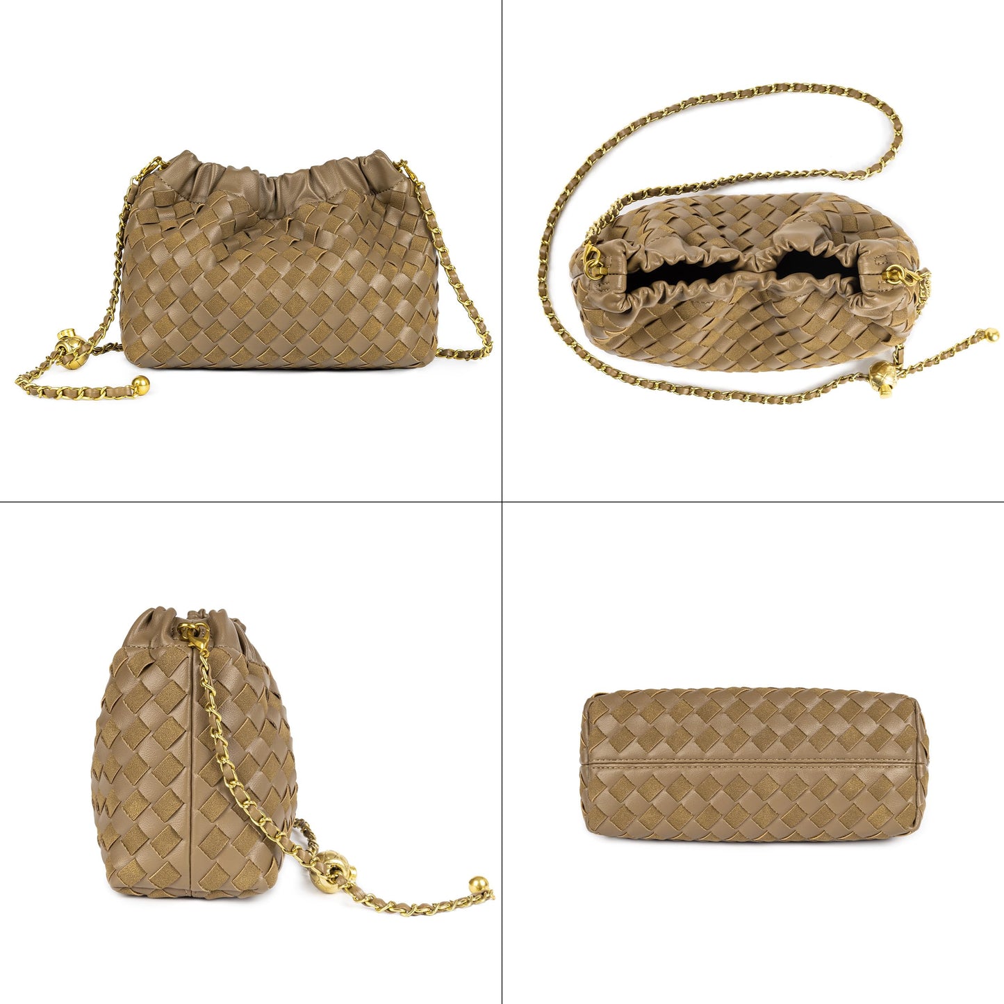 Joryin Woven Women's Crossbody Bag & Evening Purse, Trendy Dumpling Clutch & Hobo Cloud Shoulder Bag Trendy Dumpling Clutch Vegan Leather, Acorn