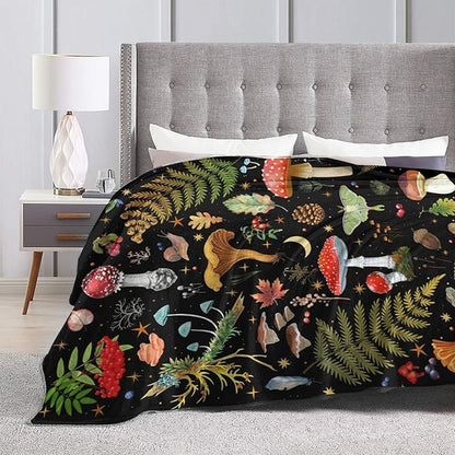 Mushroom Flannel Fleece Bed Blanket Throw Blanket Lightweight Cozy Plush Blanket for Bedroom Living Rooms Sofa Couch 80"X60"