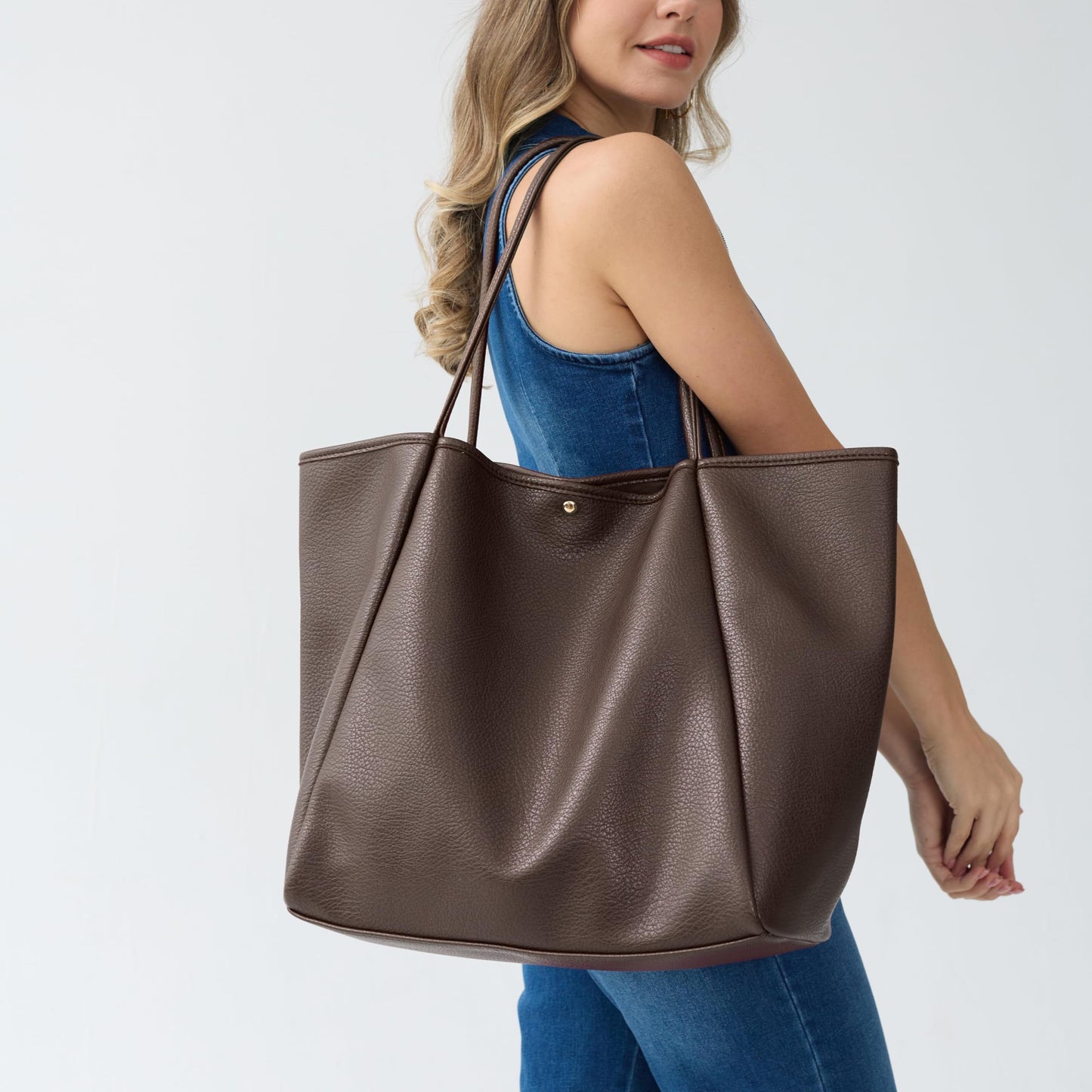 Oversize Pu Leather Tote Women Weekender Bag Shopper Handbag Travel Purse (Coffee)