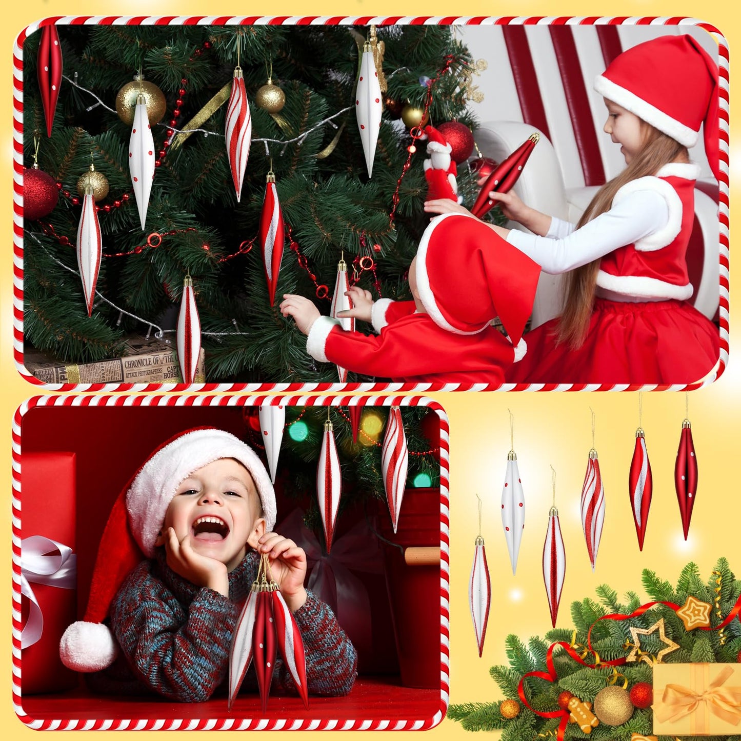 Glimin 30 Pcs Christmas Finish Finial Drop Ornament 6" Peppermint Candy Ornament White Red Christmas Spiral Ball Peppermint Candy Cane Hanging Tree Decoration