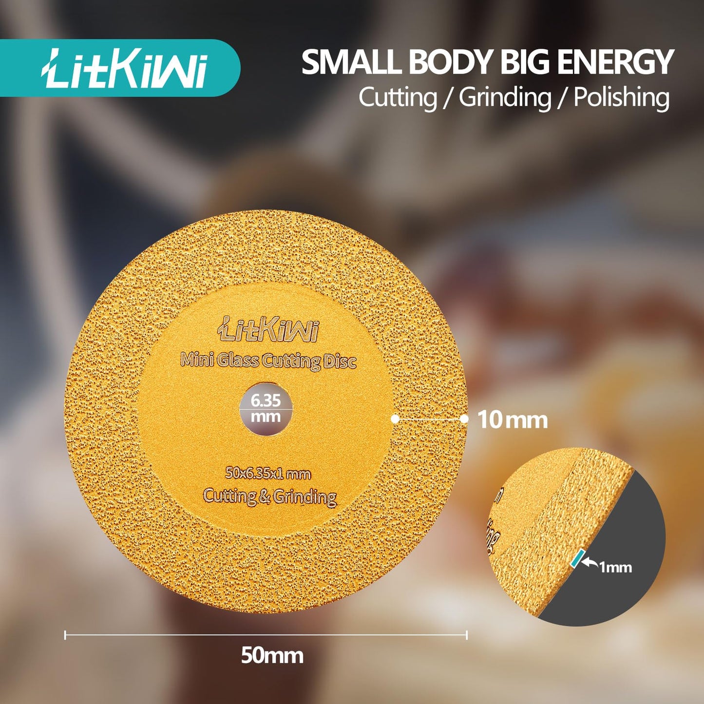 LitKiwi Mini Glasses Cutting Disc,1mm Ultra-Thin Diamond Cutting Blade Wheel,with 2 Sizes Round Mandrels,for Cutting Glass, Jade, Crystal, Ceramics and etc.