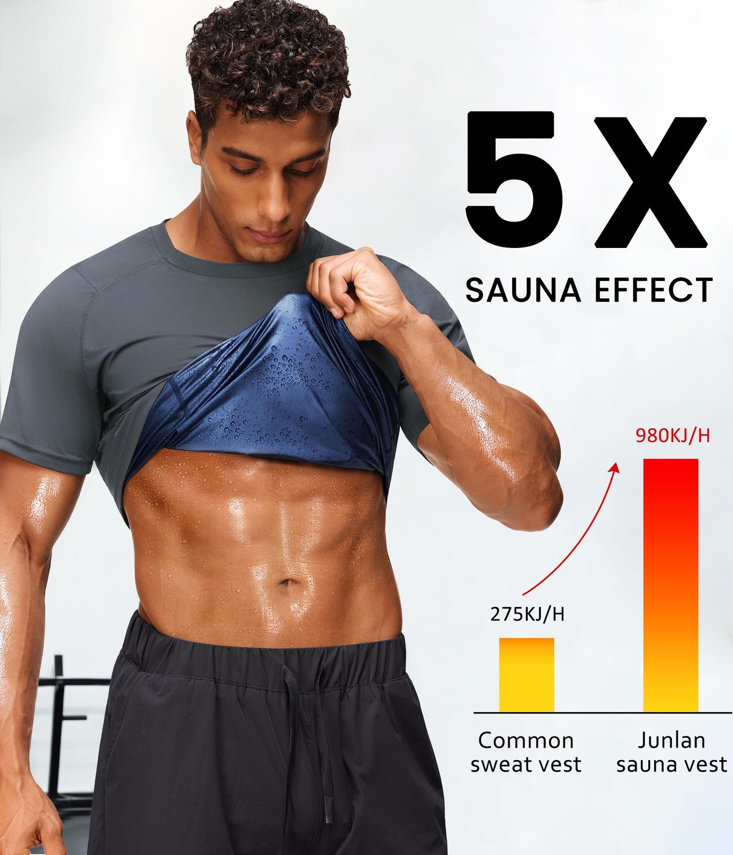 Junlan Sauna Shirt for Men Waist Trainer Vest Gym Top for Running Training