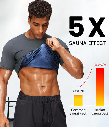 Junlan Sauna Shirt for Men Waist Trainer Vest Gym Top for Running Training