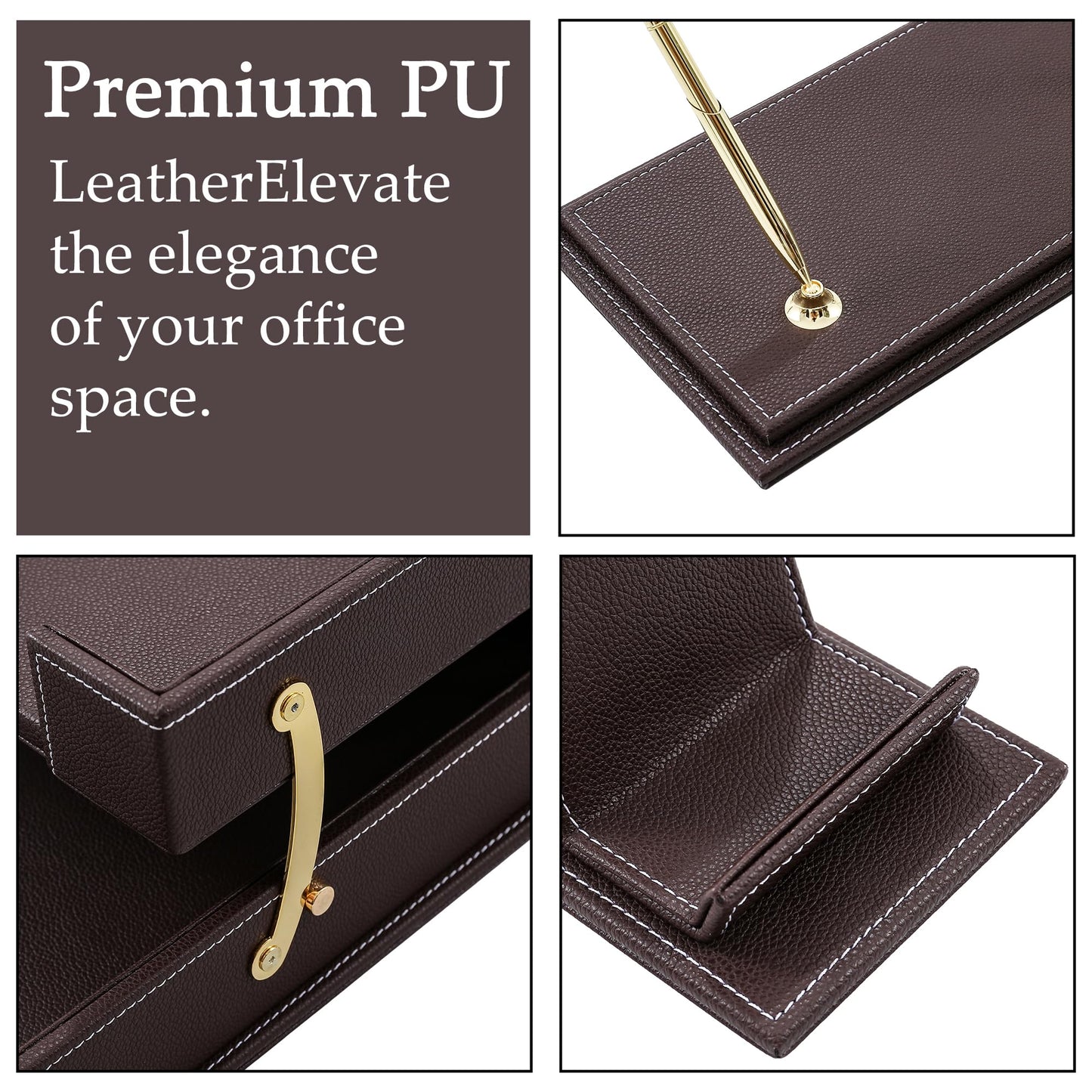 RitPin Desk Set, 11-Piece All-in-One – Executive Desk Accessories & Office Supplies, Leather Desk Organizer with Desk Pad & Blotter, 2-Tier Letter Tray, Luxury Office Desk Decor & Boss Gifts (Brown)