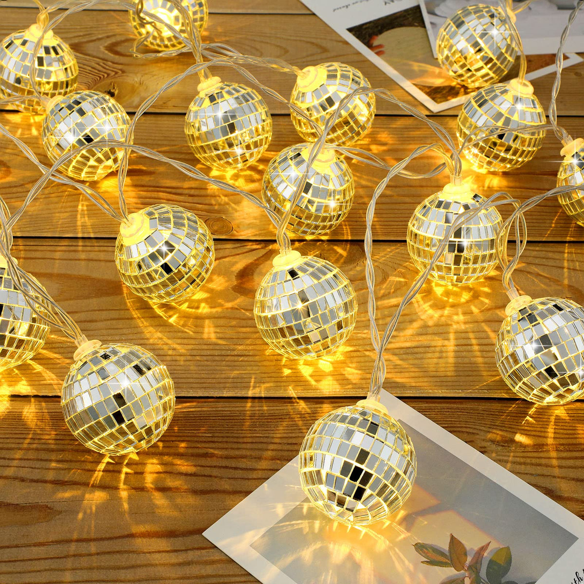 Nosiny 40 Disco Ball String Lights Mirror LED Party String Light Disco Party Decorations for Christmas Wall Tree Outdoor Patio Garden 9.84 Inch Per Piece
