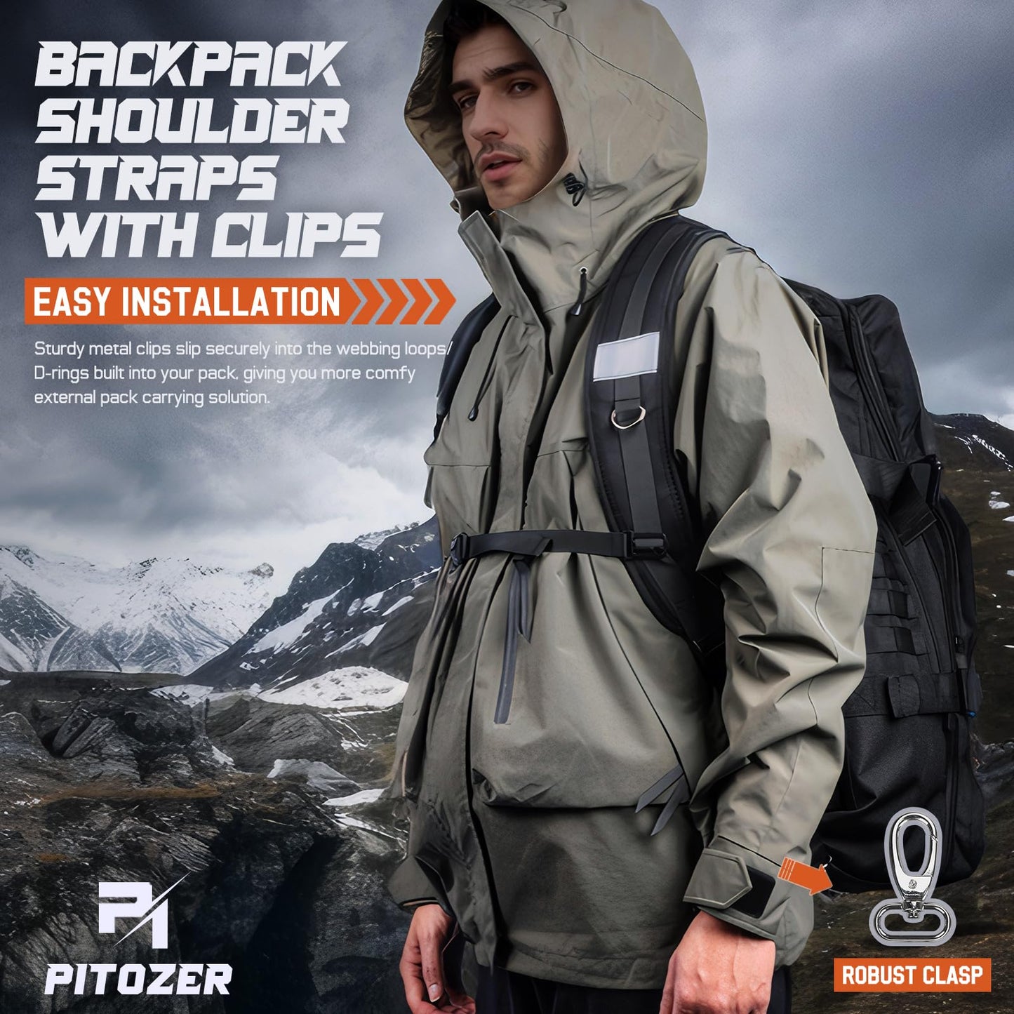 Pitozer Backpack Straps, Backpack Shoulder Strap for bags strap Replacement Padded Strap Adjustable with Metal/Plastic Clips
