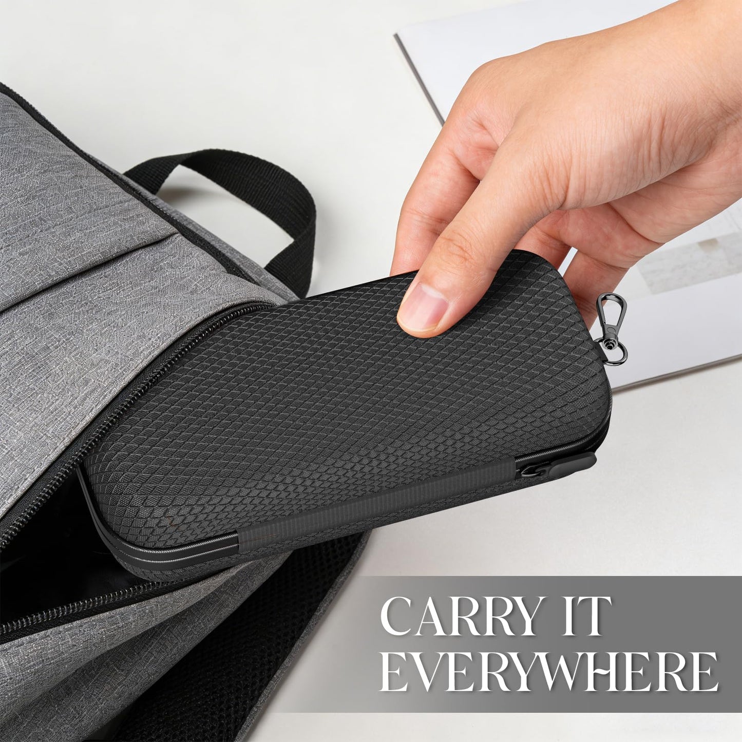 LUREMADE Double Oversized Eyeglasses Case Dual Sunglasses Case Hard Shell Glasses Case with Clip Metal Carabiner Travel, Black