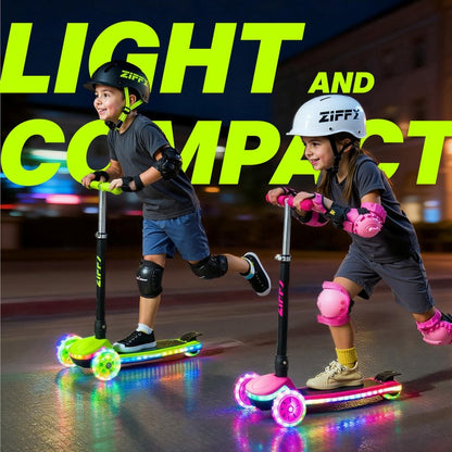 JOVA ZIFFY Kids Scooter for Boys & Girls LED Light-Up Wheels, 4 Adjustable Height Handlebars, and Lean-to-Steer Design with Anti-Slip Wide Surface for Stability - Up to 110LBS(Red)