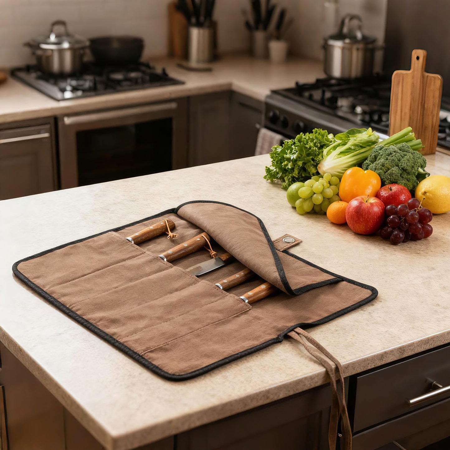 VRUIFA Chef’s Knife Roll Bag, Portable Canvas Cases, Chef Bag With 5 Slots Pockets Can Hold Kitchen Knife Tools Up To 15 Inch