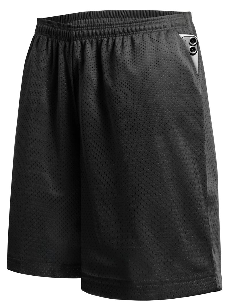 Hat and Beyond Mens Lightweight Basic Mesh Solid Basketball Jersey Workout Fitness Gym Shorts (Medium, 1ihb01_Black)