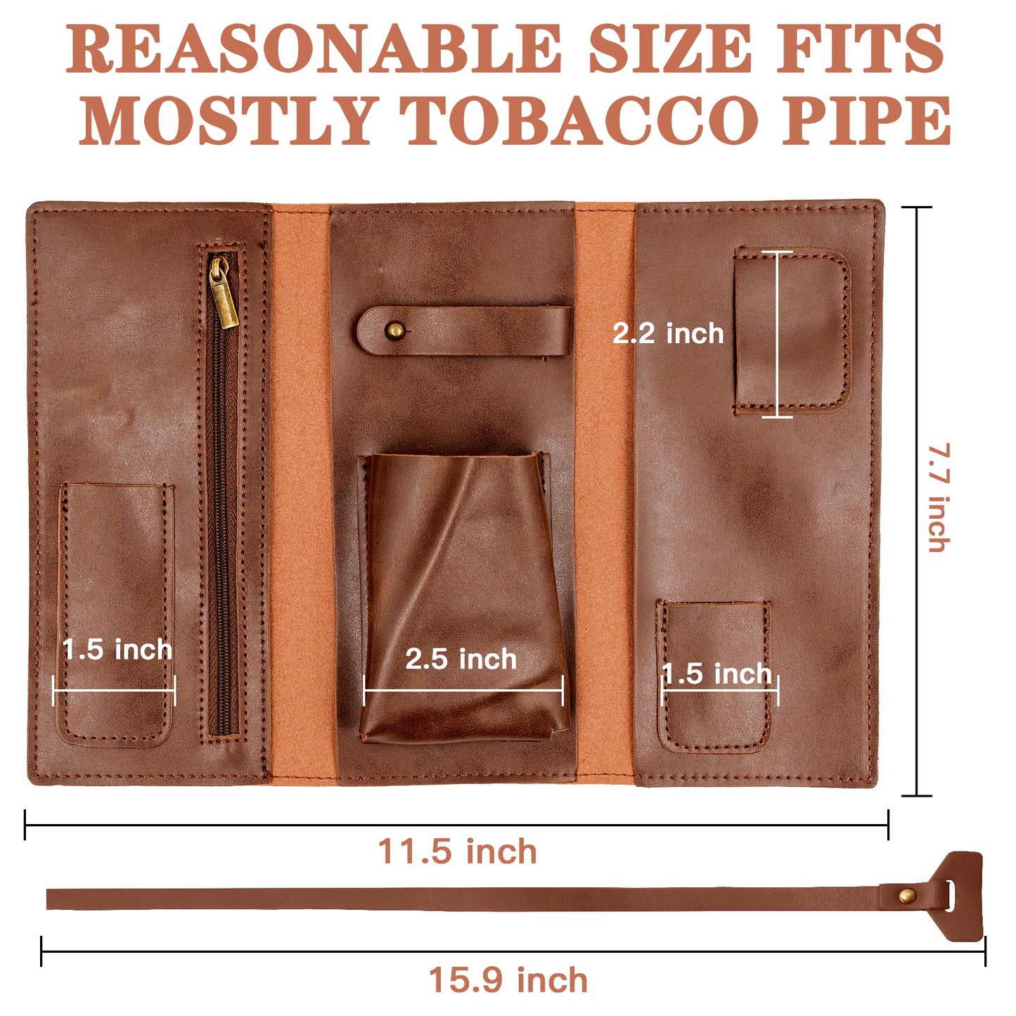 SPIPER PU Leather Tobacco Pipe Bag, Contains Up to 7 Pouches With Different Functions， Handmade Pipe Tool Pouch, Portable Tobacco Bag, Smell Poof Pouch, Great Gift (Brown)