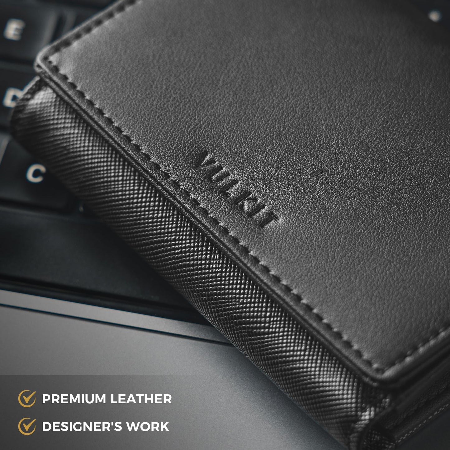 VULKIT Business Card Holder Premium Leather RFID Blocking Card Case With ID Window Magnetic Closure Holds Up to 40 Business Cards