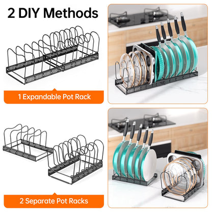 MUDEELA Pots and Pans Organizer Rack for under Cabinet, Expandable 11.81''-22.85'' Pot Lid Kitchen Cabinet Organizer Holder with 10 Adjustable Compartment Cutting Board Organizer for Pan Lid, Bakeware