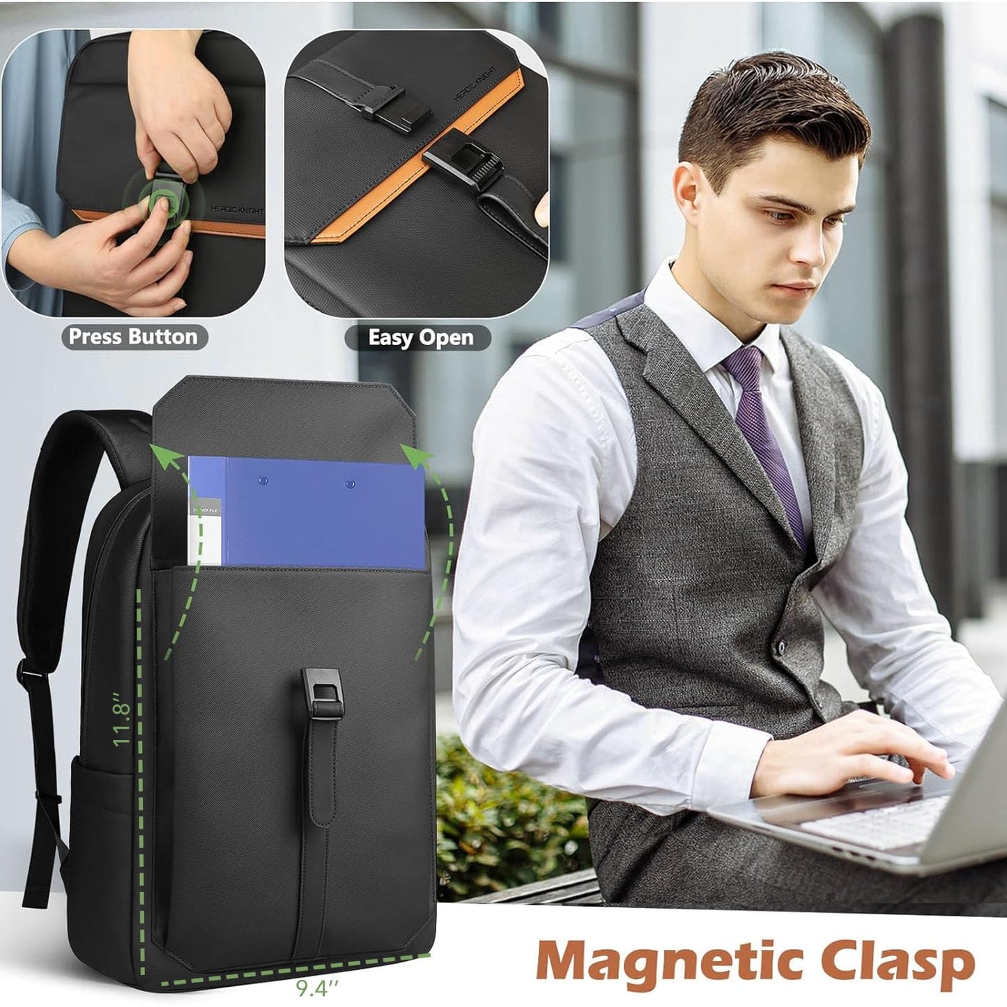 hk Slim Laptop Backpack for Men Women, Lightweight Business Backpacks 15.6 Inch Water-resistant Computer Bag for College Work Daily