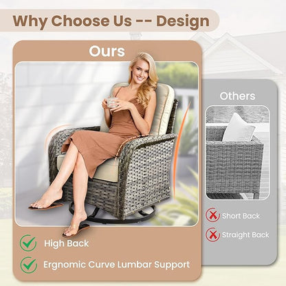 HOOOWOOO Patio Furniture Set,5 Pieces Outdoor Conversation Set,All Weather Wicker Loveseat Sofa Set with High Back Swivel Rocking Chairs Tables,Beige