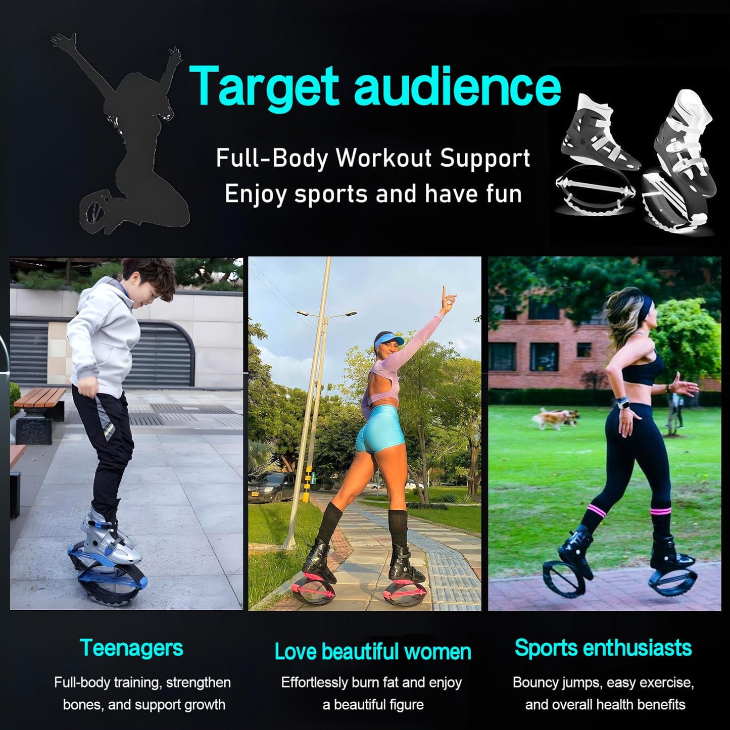 KPUKGJDK Kangaroo Jump Shoes for Women & Men – High Bounce Moon Shoes, Bouncy Jumping Boots for Exercise, Fitness, Weight Loss & Fun, Adjustable Fit, Low-Impact Rebounder Design(Black/White,XX-Large)