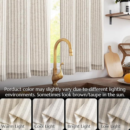 jinchan Tab Top Linen Kitchen Curtains 36 Inches Striped Tier Curtains Farmhouse Modern Cafe Style Small Window Treatments Airy Light Filtering Rod Pocket for Living Room Bathroom 2 Panels Taupe Grey