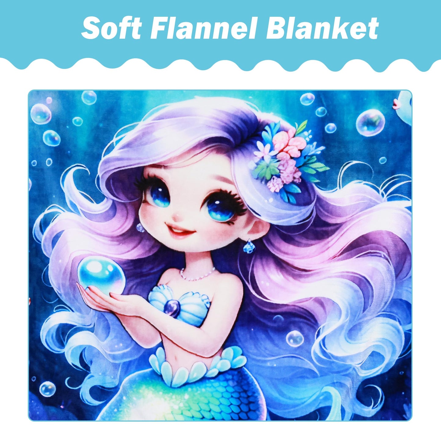 Softan Kids Throw Blanket for Girls & Boys, Warm Soft Toddler Fleece Blankets for Sofa Couch Bed， Cozy Fuzzy Plush Flannel Kids Throw Blanket for Daycare & School - 50x60In Blue Mermaid