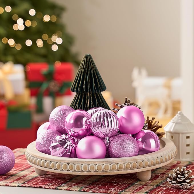 JOIEDOMI 24 Pcs Pink Christmas Balls Ornaments Set, 2.36" Christmas Tree Ornaments Shatterproof, Xmas Balls Hanging Decorations for Tree Wreath Garland Holiday Wedding Indoor Party Decor